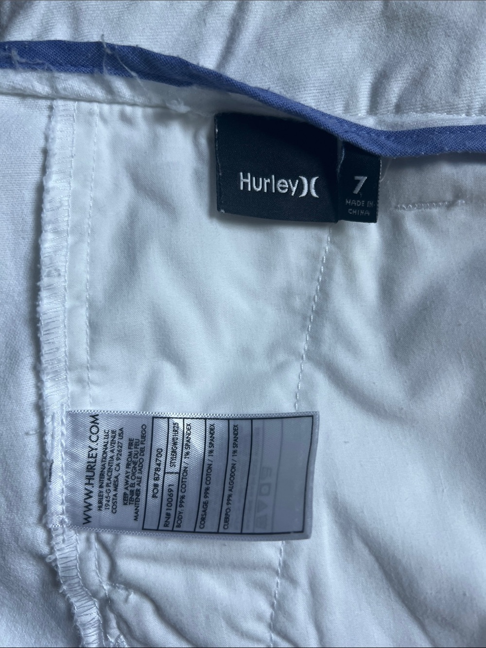 Hurley White Flat Front Shorts. Size 7. EUC. - Picture 6 of 6